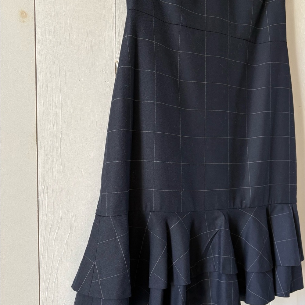 Banana Republic Navy Windowpane Checks Plaid Ruffle-Hem Short Sleeve Dress - Picture 5 of 15
